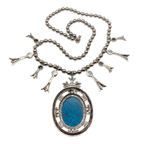 VINTAGE 1980's Mode Art Howlite Squash Blossom Statement Necklace - Picture 2 of 7